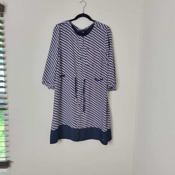 Tommy Hilfiger Shirt‎ Dress 3/4 Sleeve Drawstring Waist Casual Print Size XL - Picture 1 of 11